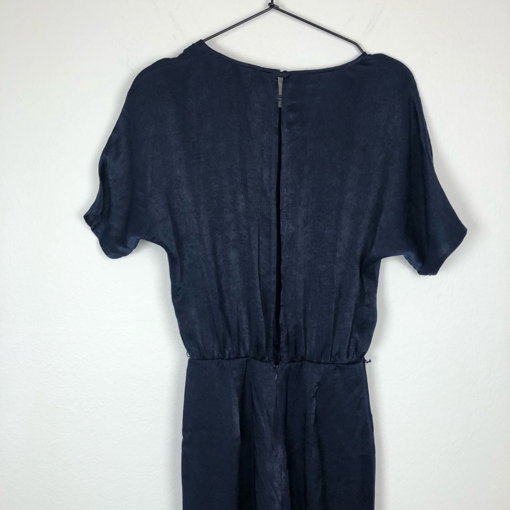 Lulu’s Navy Wide Leg Satin Short Sleeve Jumpsuit - Picture 6 of 10